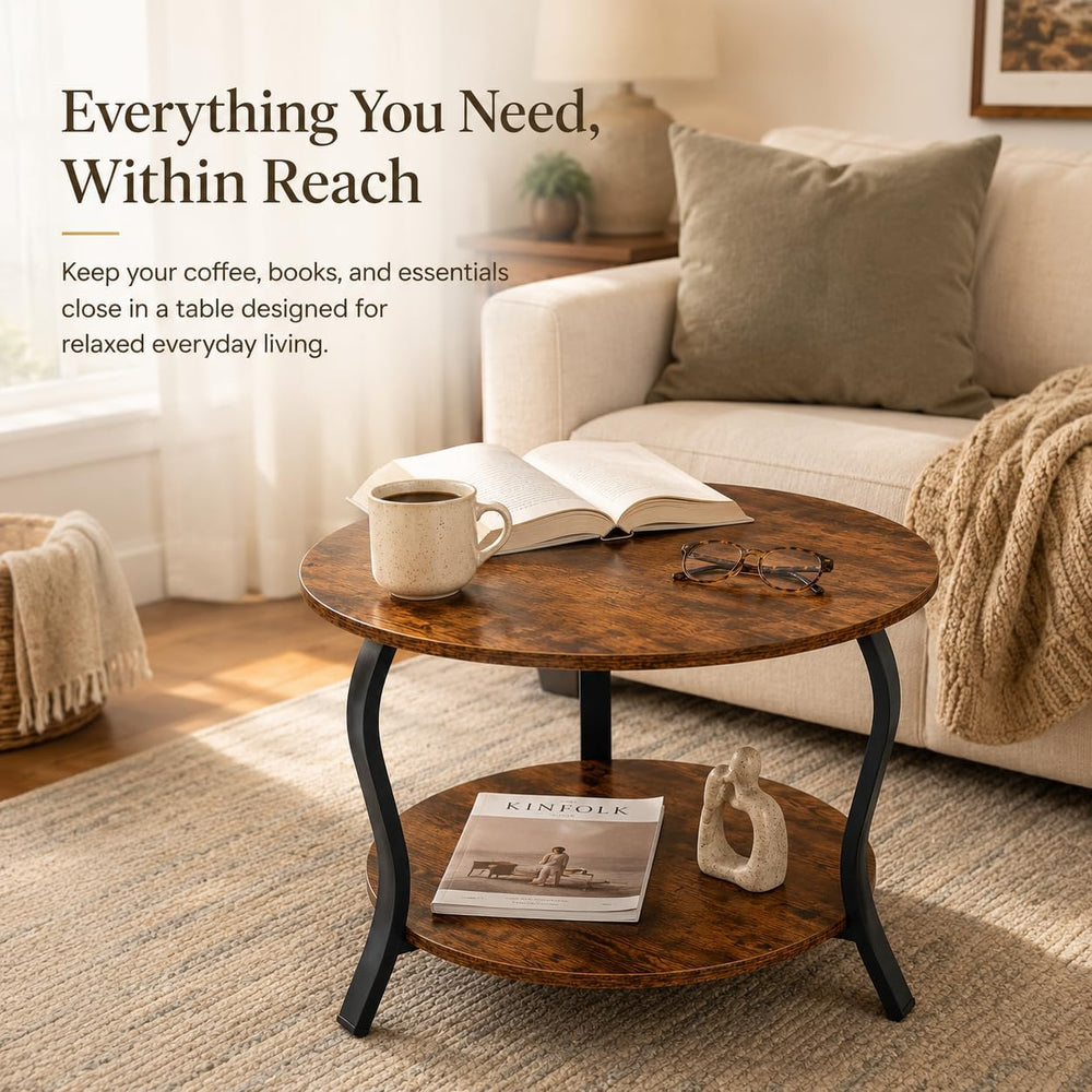 YEAKOO Small Round Coffee Table with Open Storage,23" 2-Tier Coffee Side...
