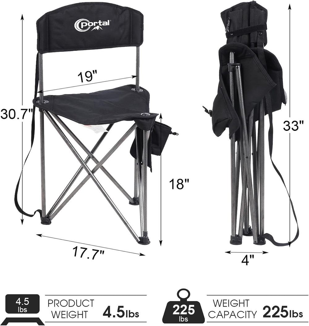 Portal Extra Large Quick Folding Tripod Stool with Backrest Fishing Camping C...