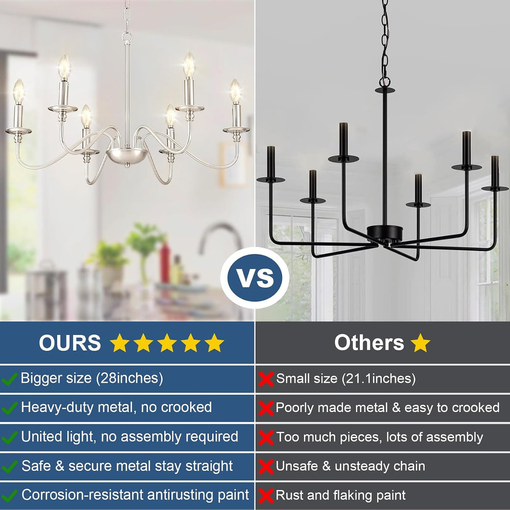 Depuley Modern Chandelier for Dining Room: 6-Light Brushed Nickel Farmhouse H...