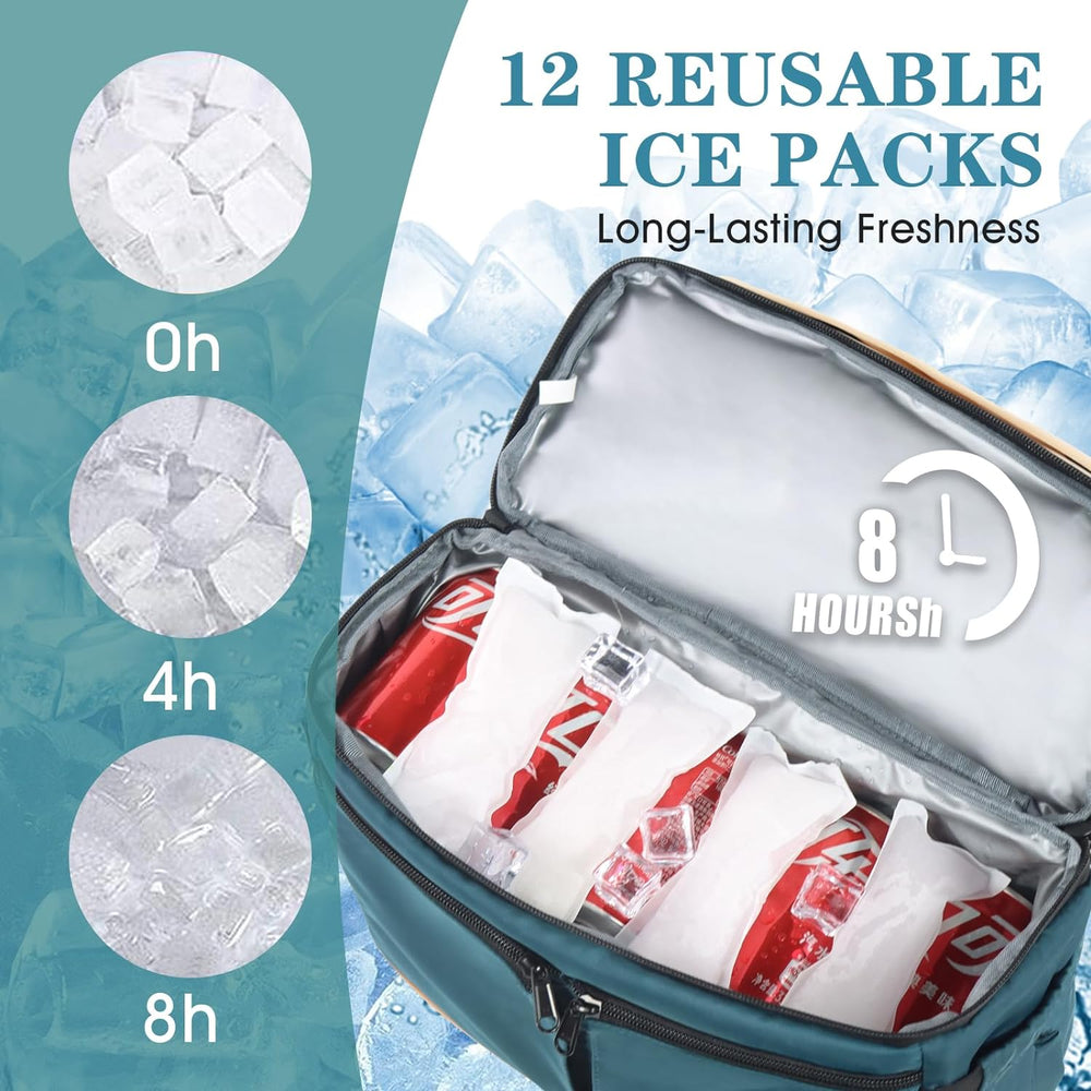 Scothen Backpack Cooler with Double Decker & 12 Ice Packs- Keeps 36 Cans ...
