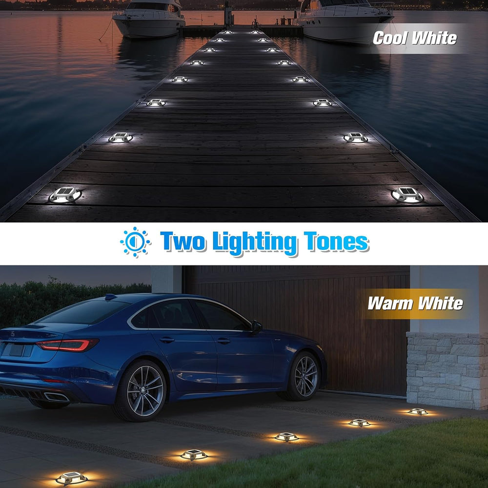 VOLISUN Solar Driveway Lights Dock Deck Lights 12 Pack,2 Colors in 1 Led IP67...