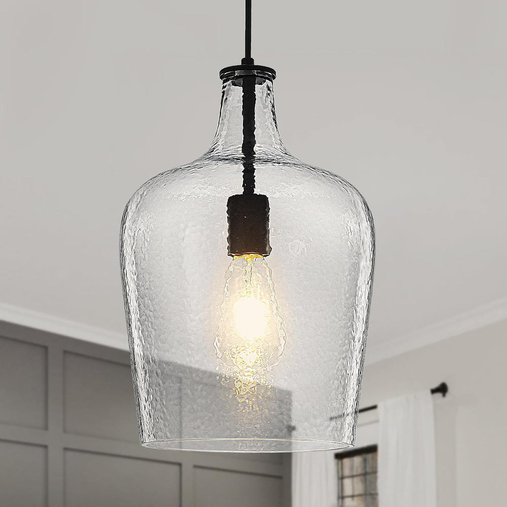 9.3" Blown Glass Pendant Lighting for Kitchen Island,Black Large Pendant...
