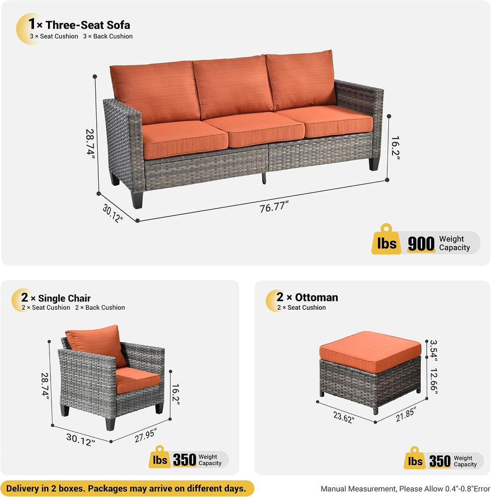 ovios Patio Furniture Set, 5 Pieces Outdoor Wicker Sofa Couch with Chairs, Ot...