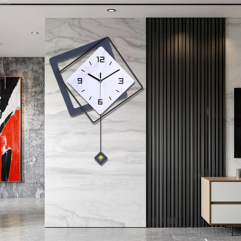 Wall Clock with Pendulum, Silent Quality Quartz Battery Operated, Metal Moder...