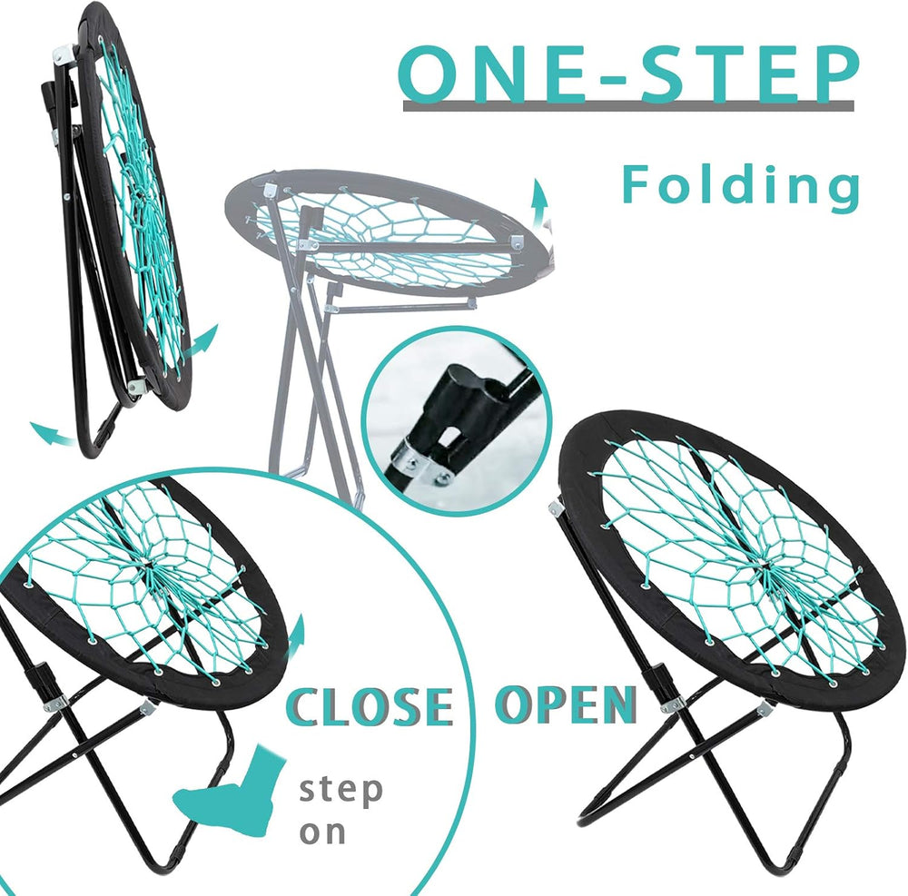 Camp Field Folding Bungee Chair for Indoor and Outdoor Relaxation,Black