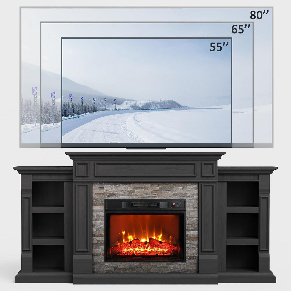 Naice 72" Electric Fireplace with Mantel Fireplace TV Stand for Living Room