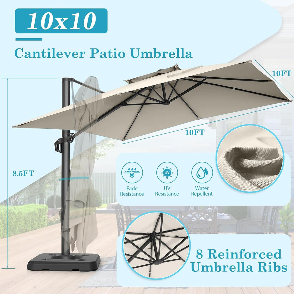 HOTEEL 10x10ft Patio Umbrella Cantilever Umbrella Double Top - Upgrade and In...