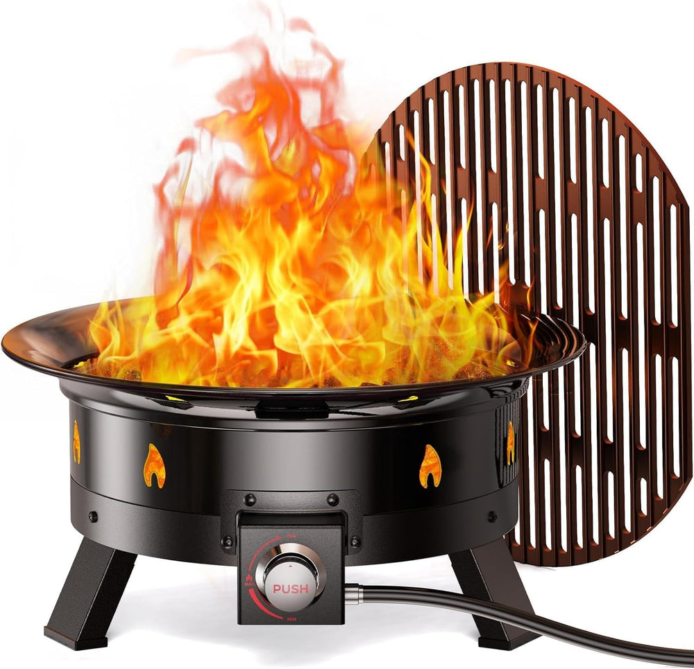 Ciays Large Propane Fire Pit 24 Inch, Gas Fire Pit with Grill Grate, Folding ...