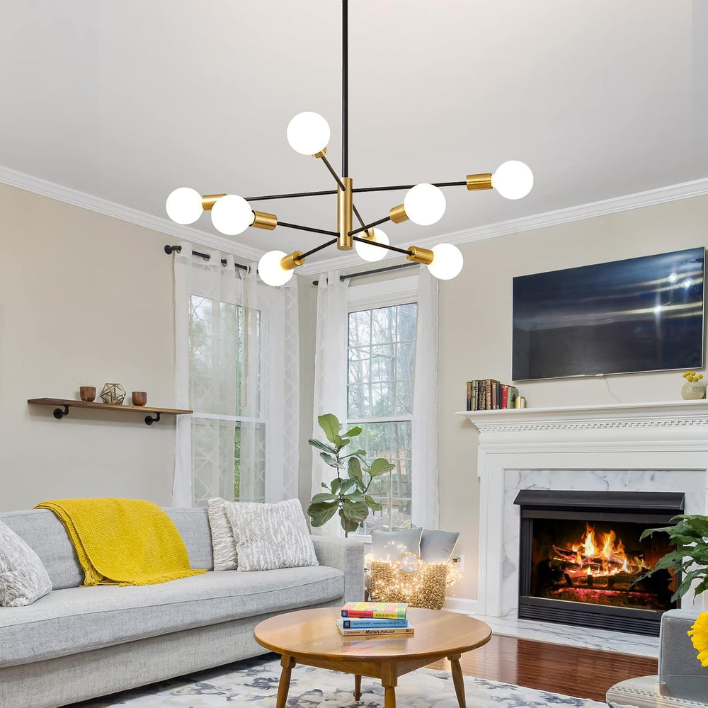 RUIYEY Modern Sputnik Chandeliers Black and Gold Mid Century Chandelier 8-Lig...