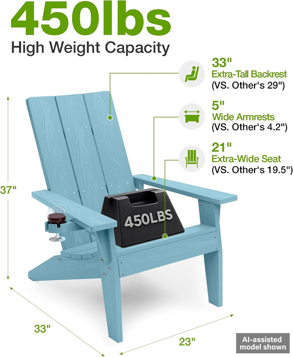 MXIMU Modern Oversized Adirondack Chair, 450lb Load-Bearing Outdoor Chair