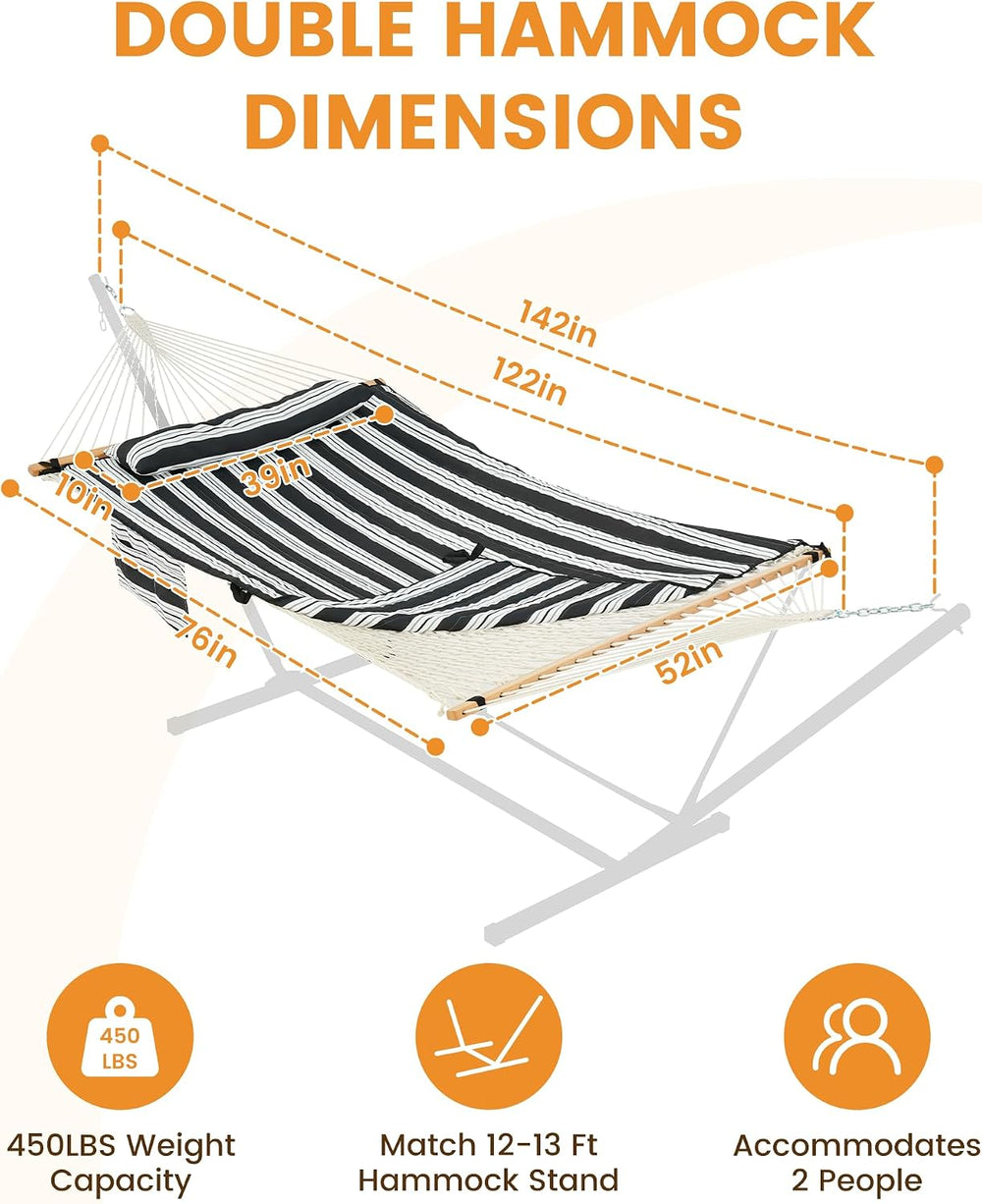 Lazy Daze Double Handwoven Rope Hammock with Pad and Pillow Set for Outdoor