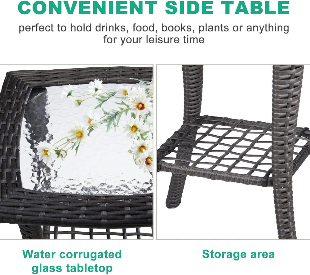 18" Patio Rattan Wicker Side Tables,Outdoor Square Wicker End Table,Wate...