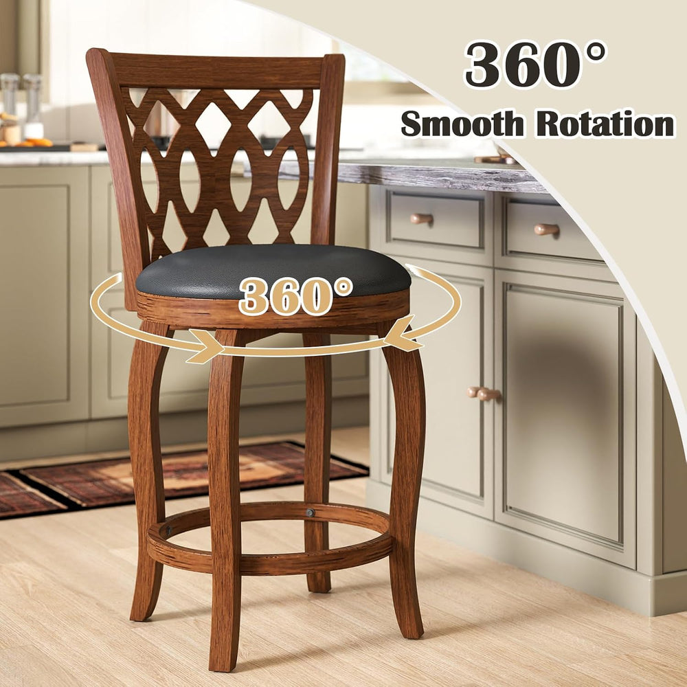24" Counter Height Swivel Bar Stools Set of 2 for Kitchen Island, Farmho...