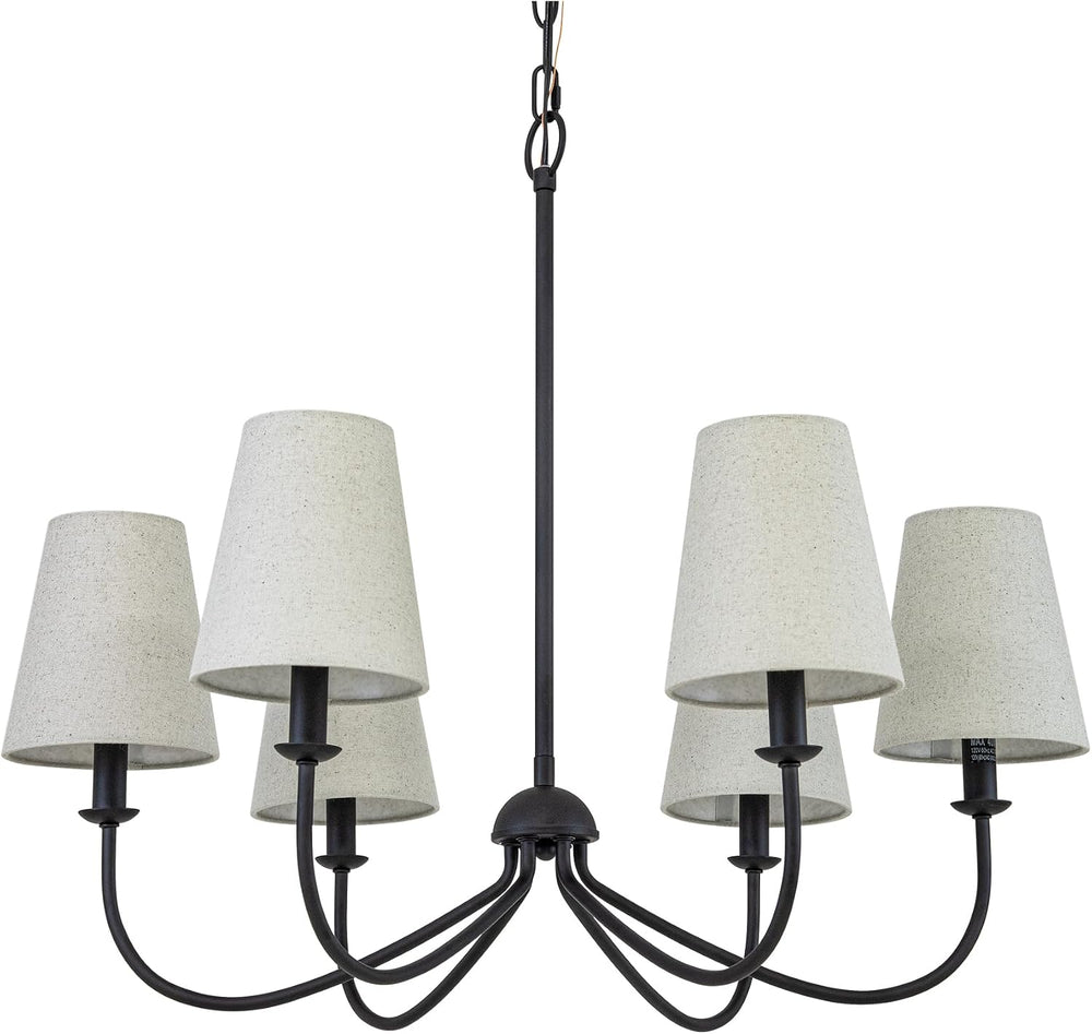 Chandelier, Matte Black with Linen Fabric Shade, 6-Light 28" Modern Farm...