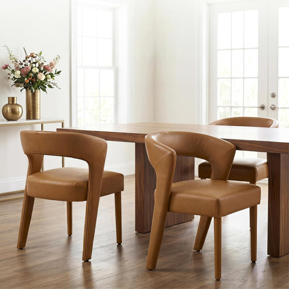 HNY Mid-Century Upholstered Dining Chairs Set of 6, Modern Brown Faux Leather...