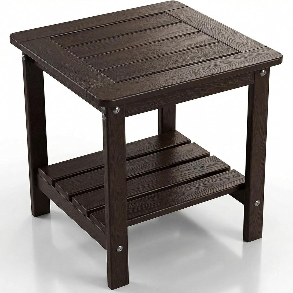Outdoor Side Table, 2-Tier HDPE Small Patio Table, Coffee