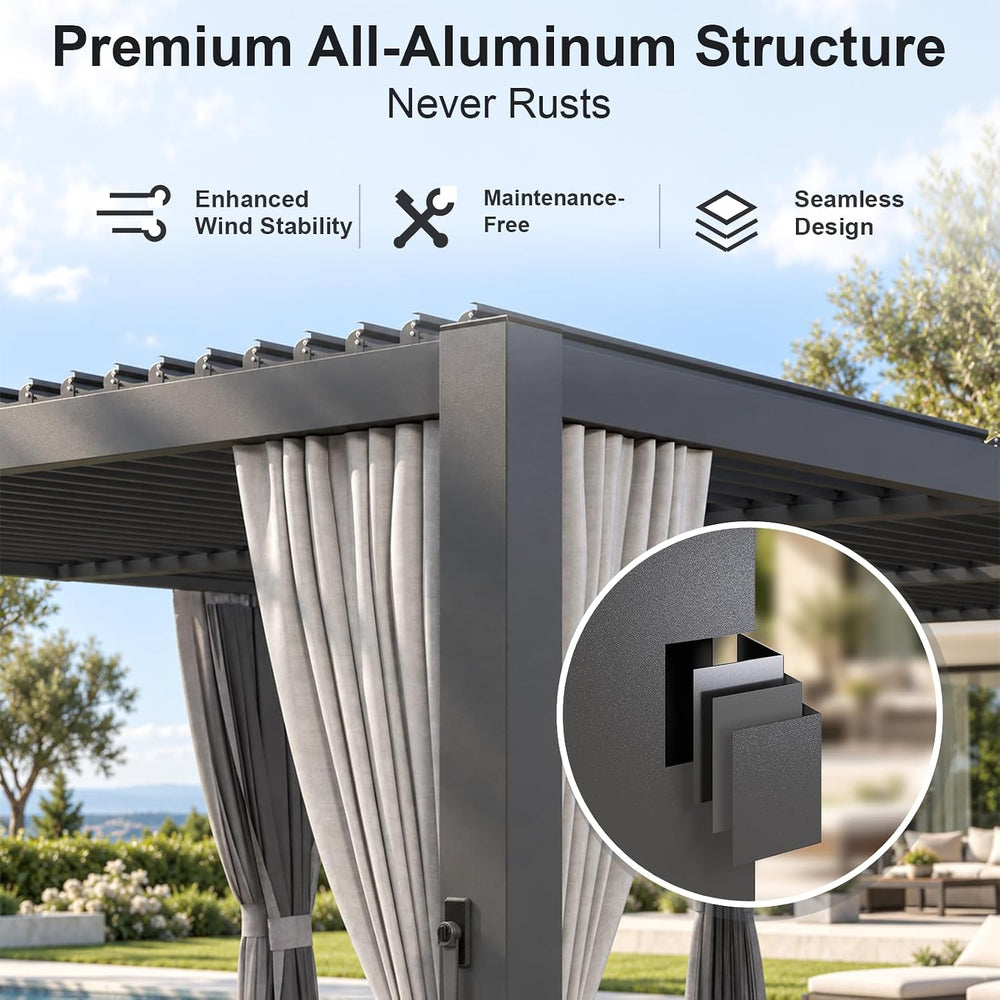 Aoxun Louvered Pergola 12' x16' Full-Aluminum Outdoor Gazebo, Gray