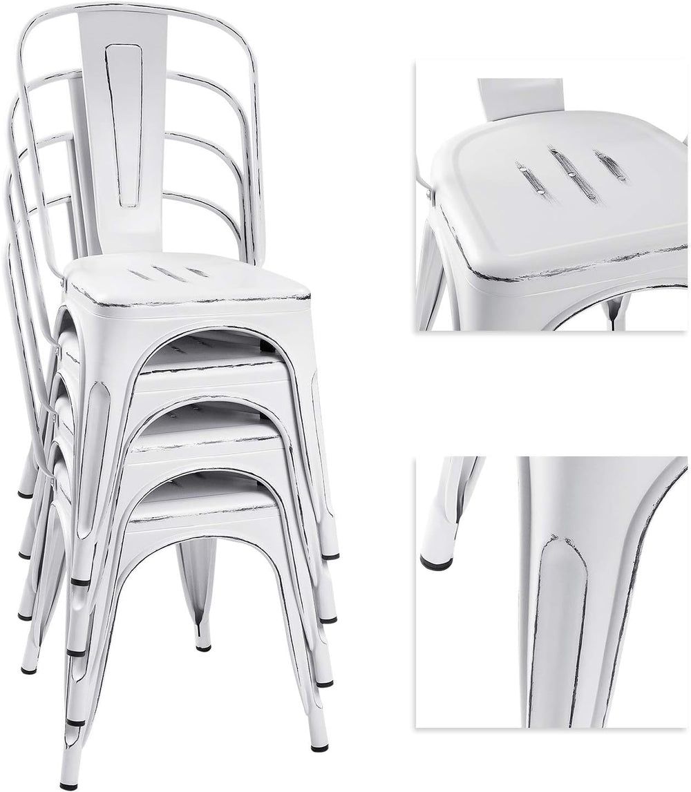 Devoko Metal Indoor-Outdoor Chairs Distressed Style Kitchen Dining Chairs Sta...