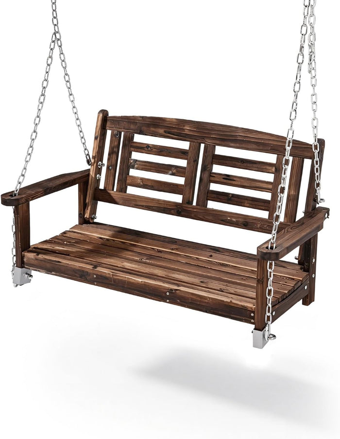 Outvita 44" Fir Wood Porch Swing with Reclined Backrest & Hanging Chains