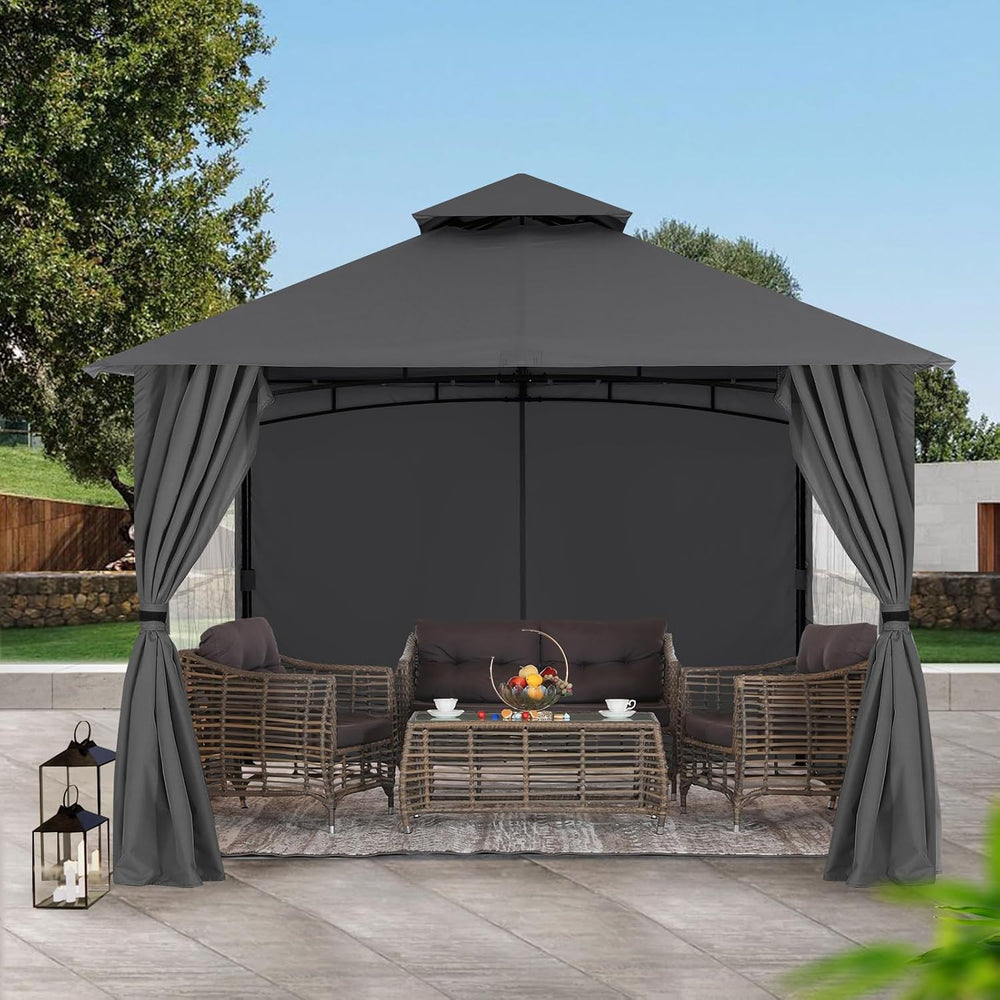 MASTERCANOPY 10x12 ft Patio Gazebo with Windows Curtains, Dark Gray