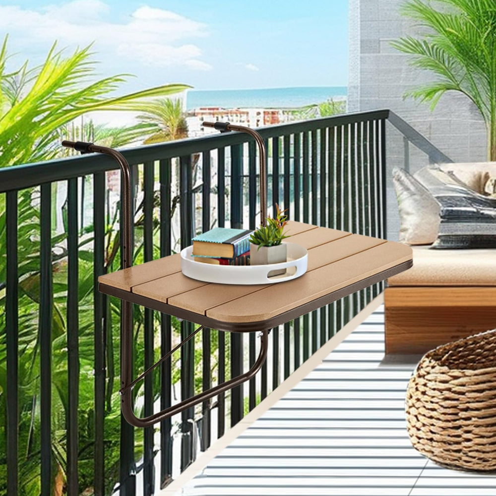 Balcony Railing Table Hanging Folding Balcony Bar Table for Deck Railings Out...