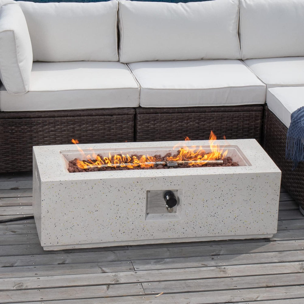 COSIEST Outdoor Fire Pit Coffee Table, 42-inch x 13-inch Terrazzo Rectangle B...