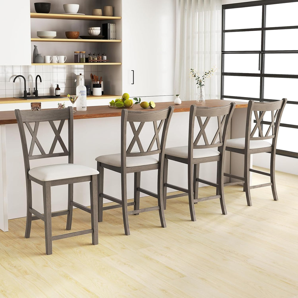 Giantex Wood Bar Stools Set of 2, 24" Counter Height Bar Stools w/Cross ...