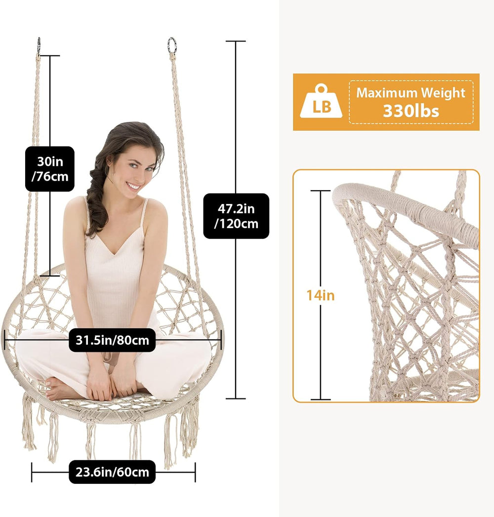 Garpans Hammock Chair Macrame Swing Set of 2 Bohemian Style Hammock Swing Cha...