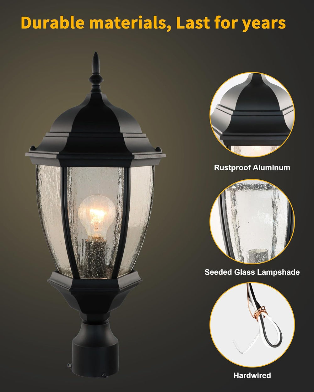 Outdoor Post Light, 21 Inch Aluminum Outside Post Lantern, Waterproof Exterio...