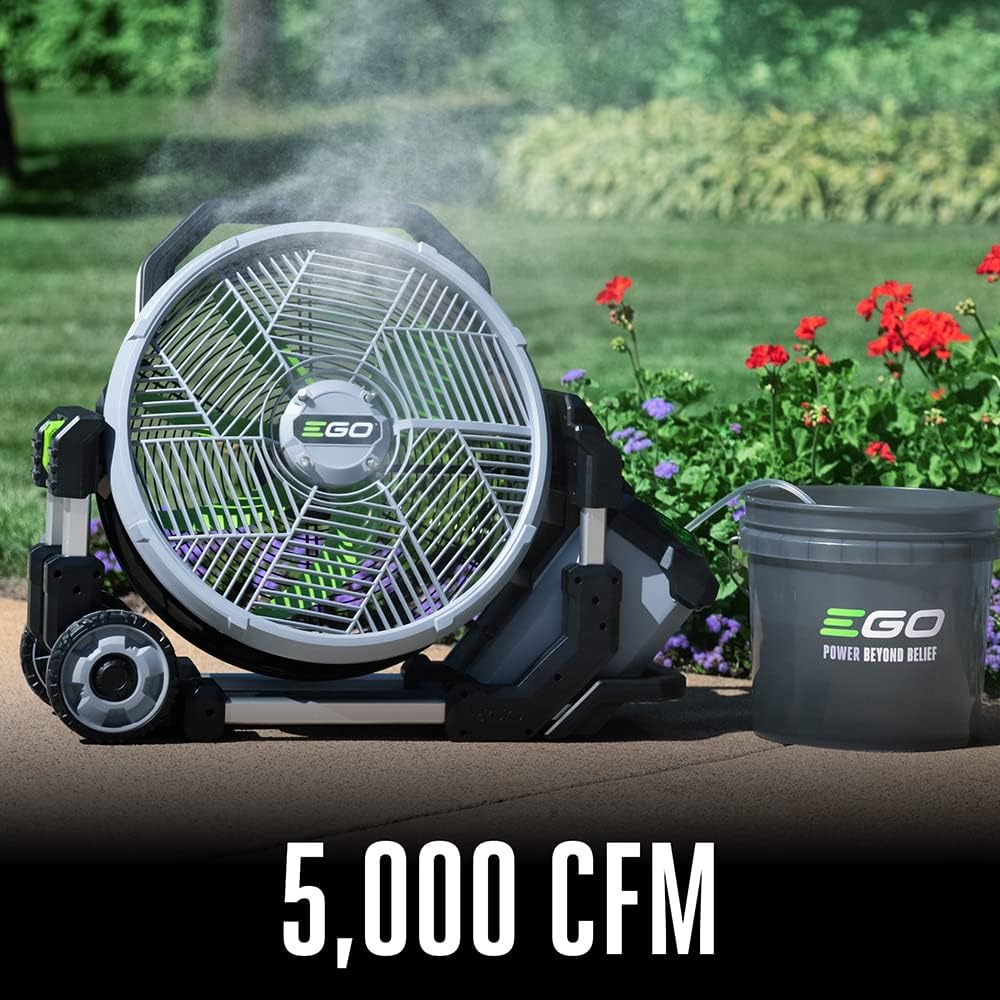 EGO POWER+ Portable Misting Fan, Outdoor Electric 18" 5 Speed Fan, Batte...