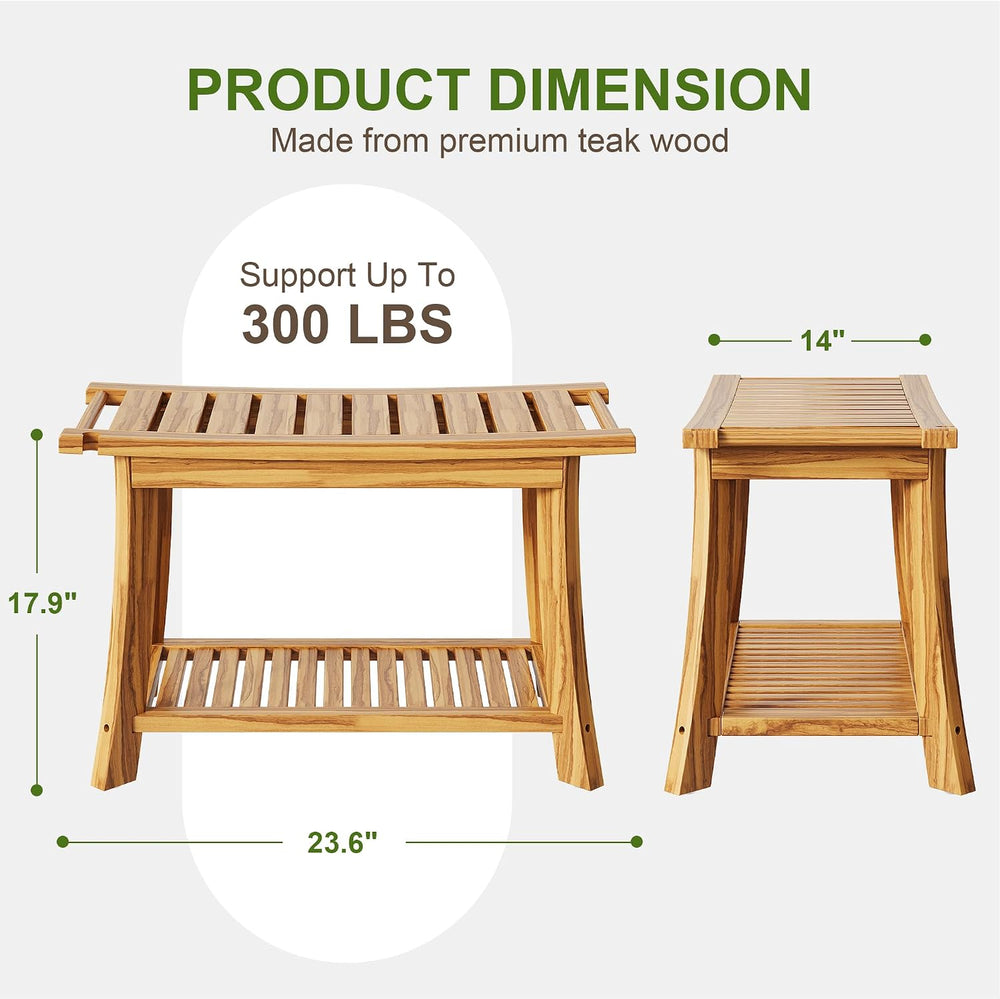 24" Teak Shower Bench with Handles & Towel Shelf