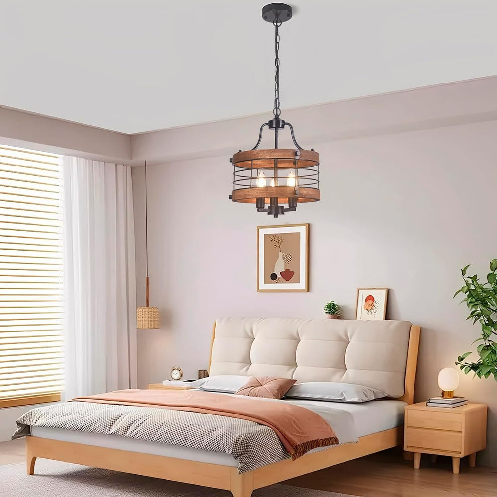 Farmhouse Wood Chandelier Vintage Ceiling Light, Modern Metal & Wooden Ci...