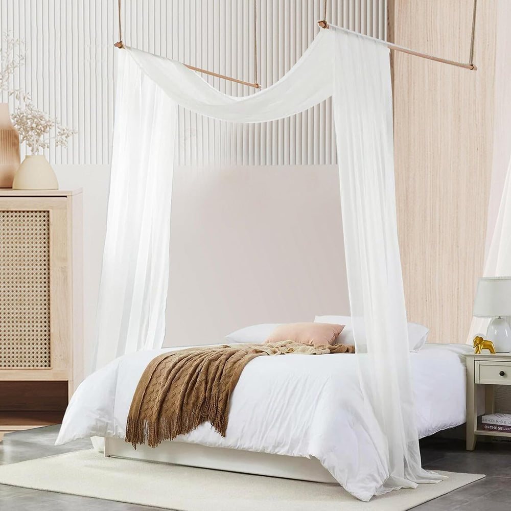 Comtelek King Canopy Bed Curtains - Queen & Full Bed 60 * 225in White Tul...