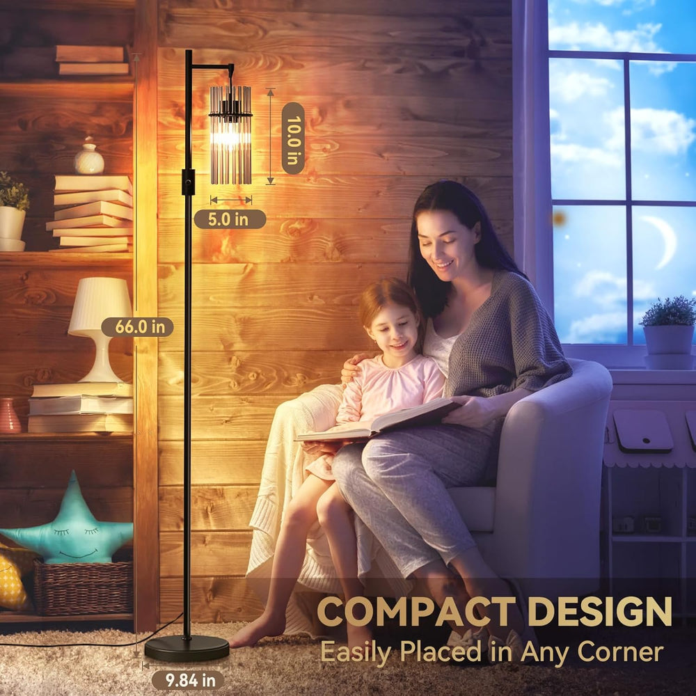 Industrial 66" Tall Modern Floor Lamp for Living Room Dimmable Glass Black