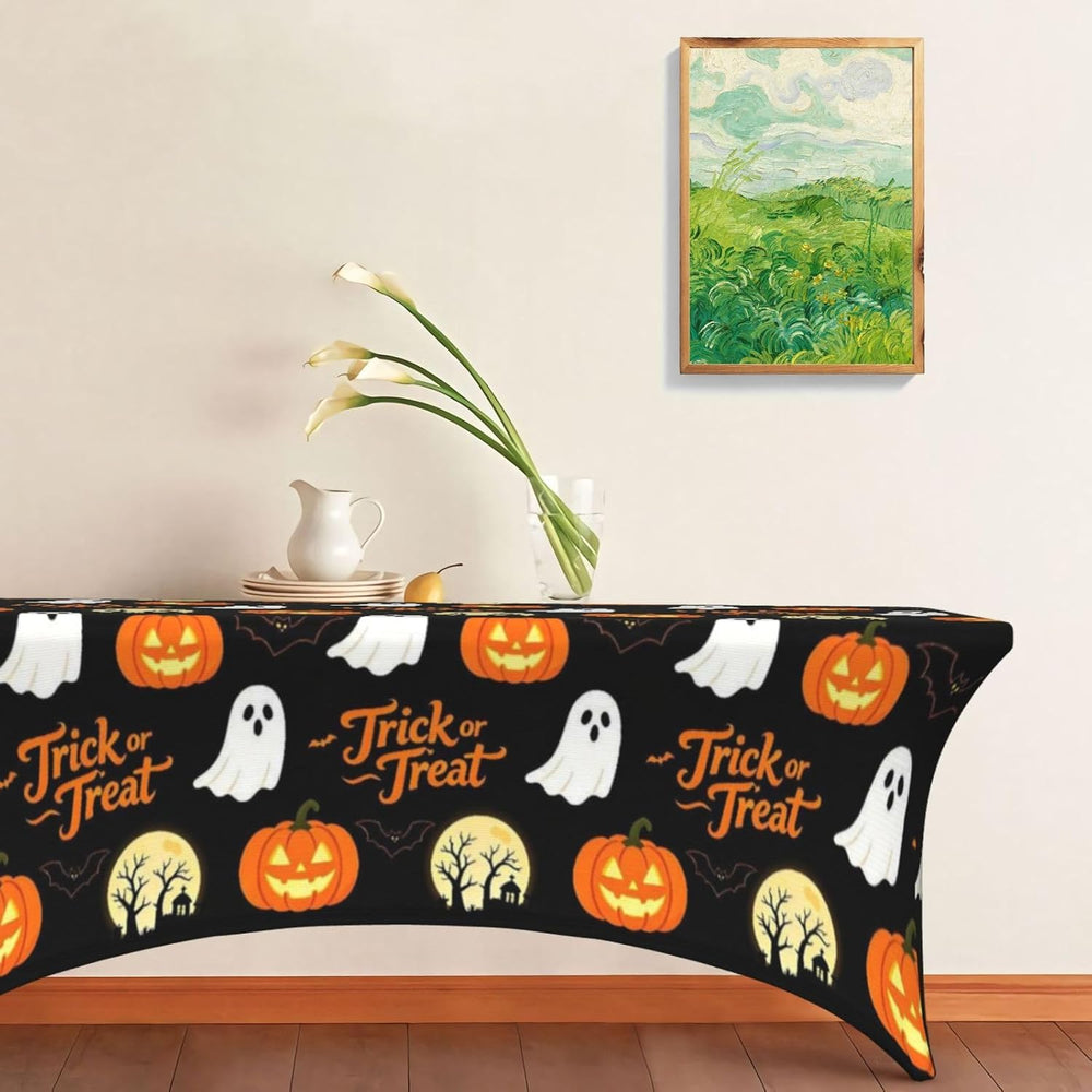 Halloween Spandex Tablecloth for Rectangular Tables 6FT Skull Table Covers
