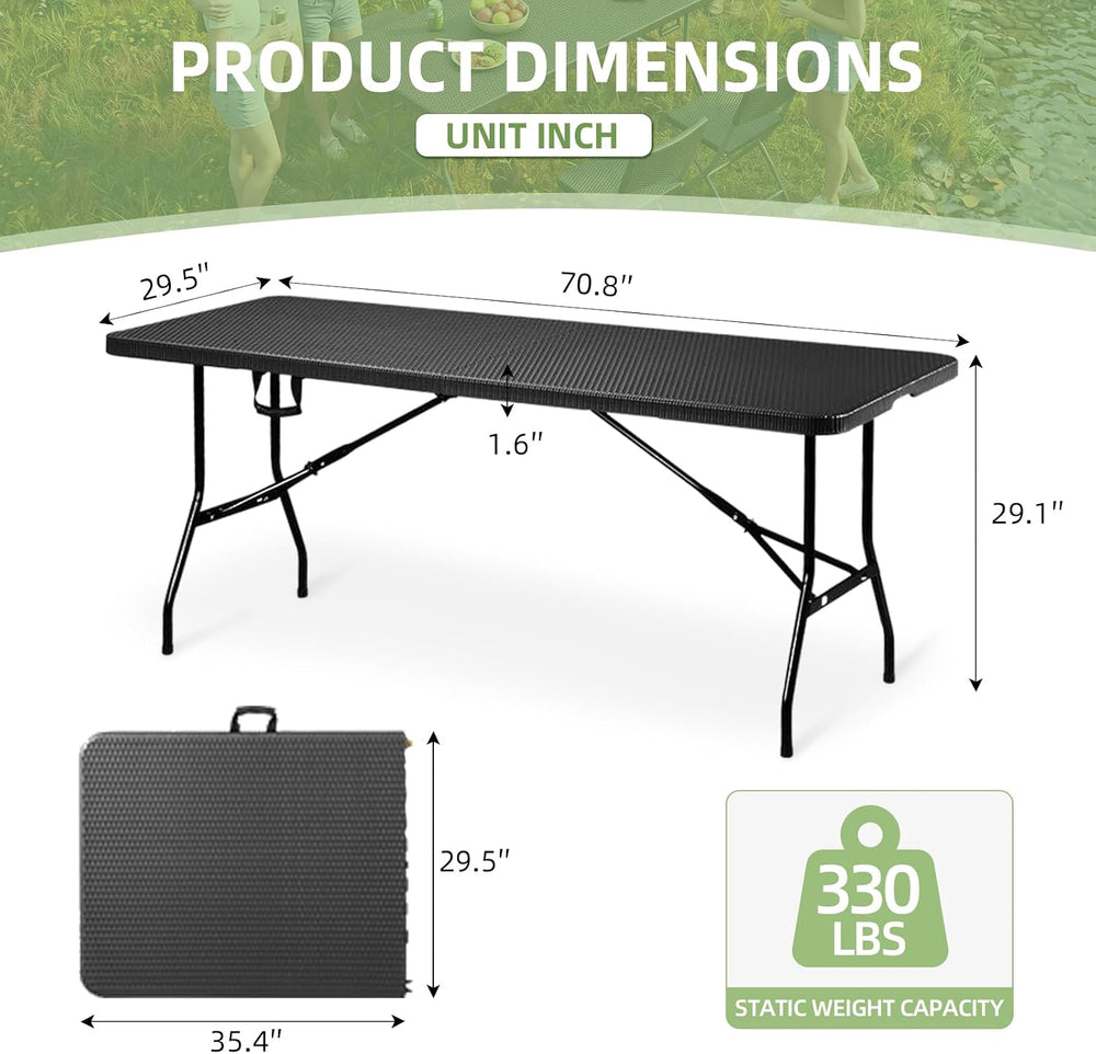 6FT Folding Table Portable Picnic Table Heavy-Duty Fold-in-Half Utility 6 Foo...