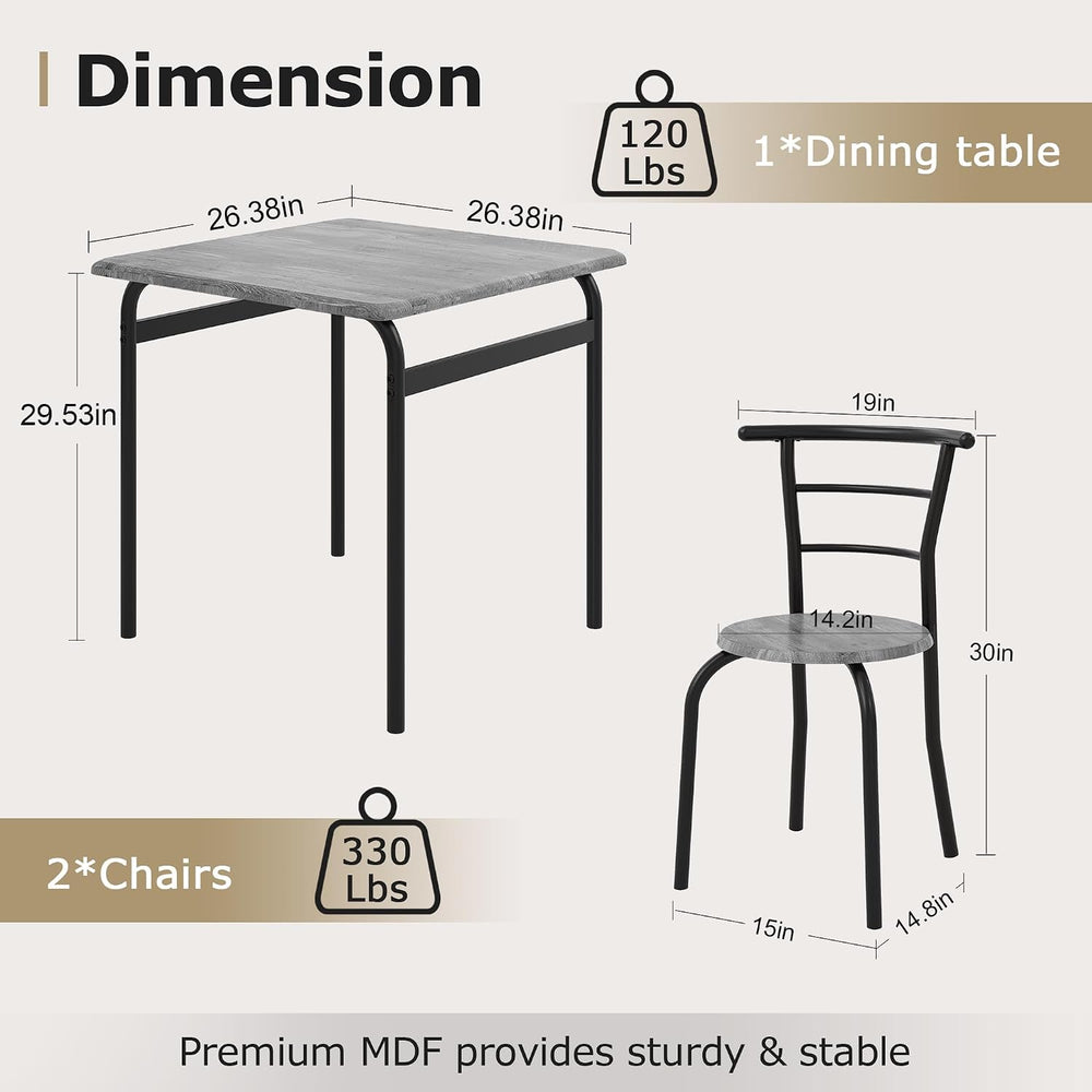 VECELO 3-Piece Dining Table Set for Kitchen Breakfast Nook, Wood Grain Square...