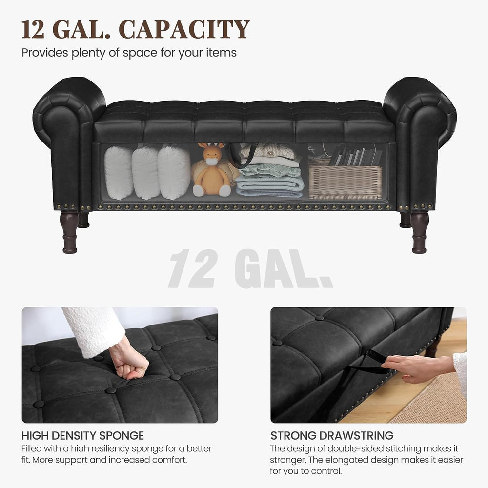 YOUDENOVA 51” Ottoman with Storage, Upholstered Storage Ottoman Bench with Ro...