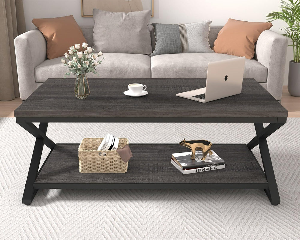 HSH 47" Rectangle Coffee Table with Storage for Living Room, Dark Gray
