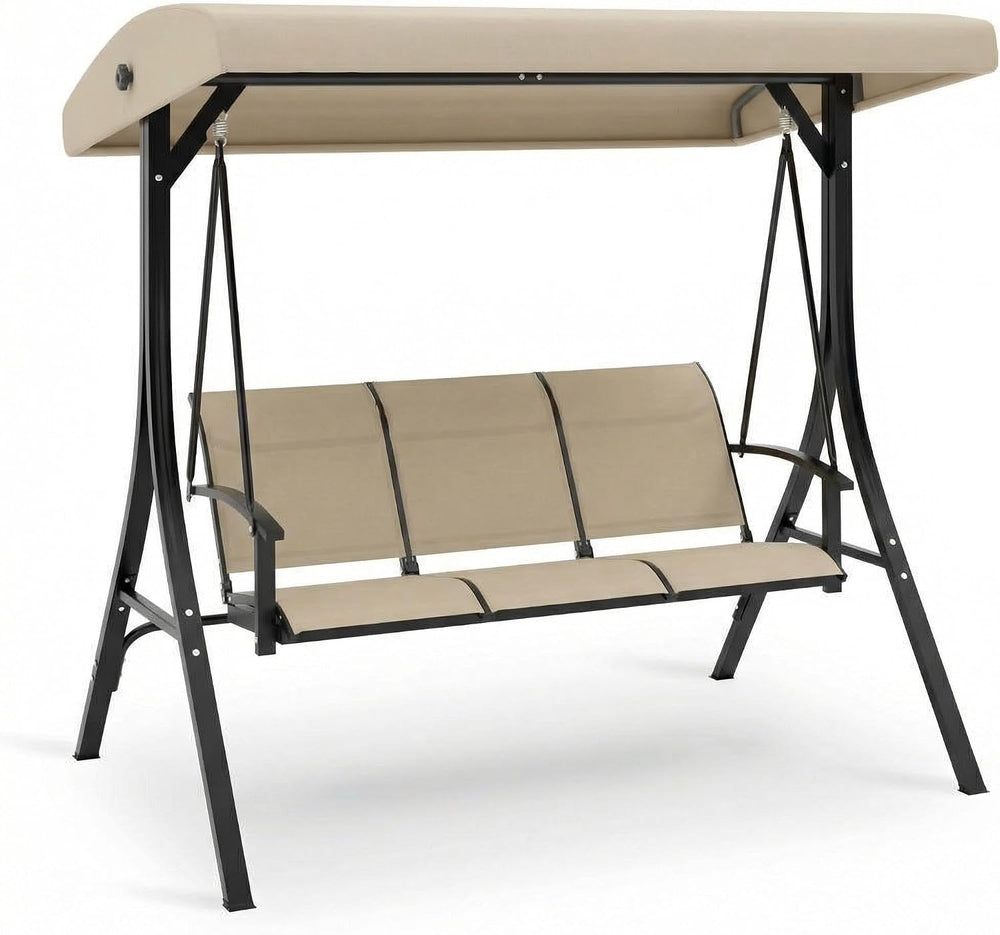 GarveeLife 3-Seat Patio Swing Chair, Outdoor Porch Hanging Chairs with Adjust...