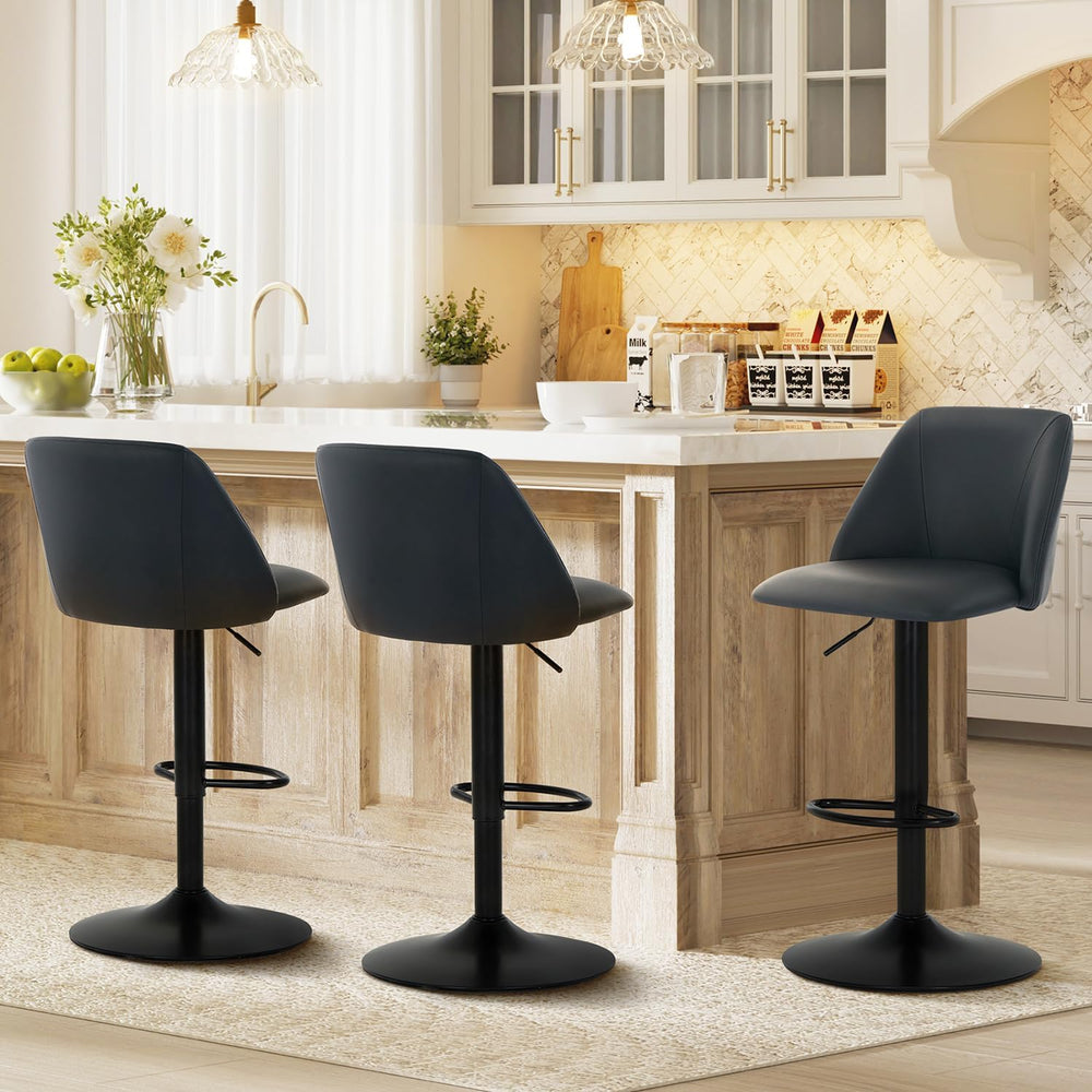 COLAMY Bar Stools Set of 3, Modern Swivel Bar Chairs, Adjustable PU Leather U...