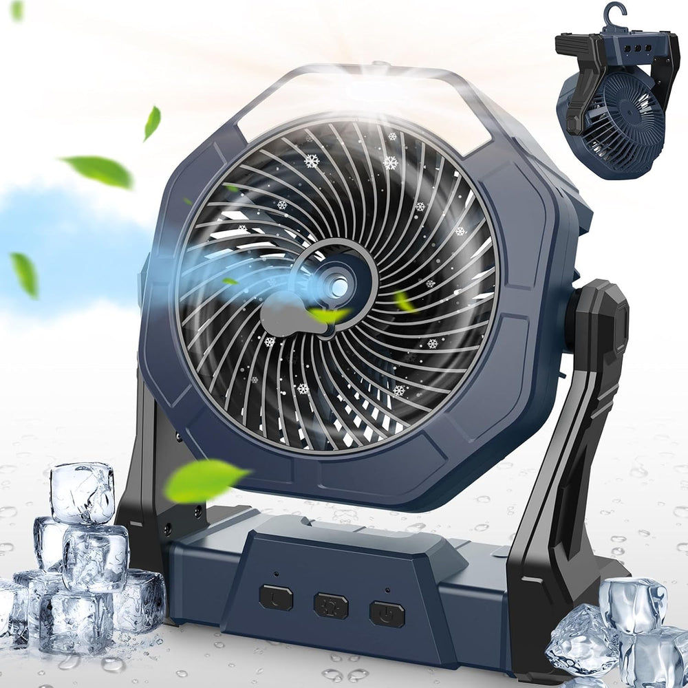 Ausic Portable Misting Fan, Outdoor Rechargeable Fan, LED Light, Hook, 35H