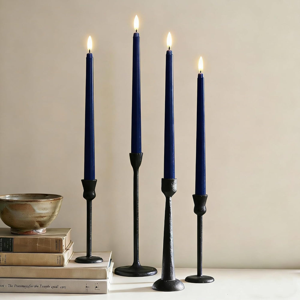 Navy Blue Flameless Taper Candles LED Candlesticks with Remote Set of 12