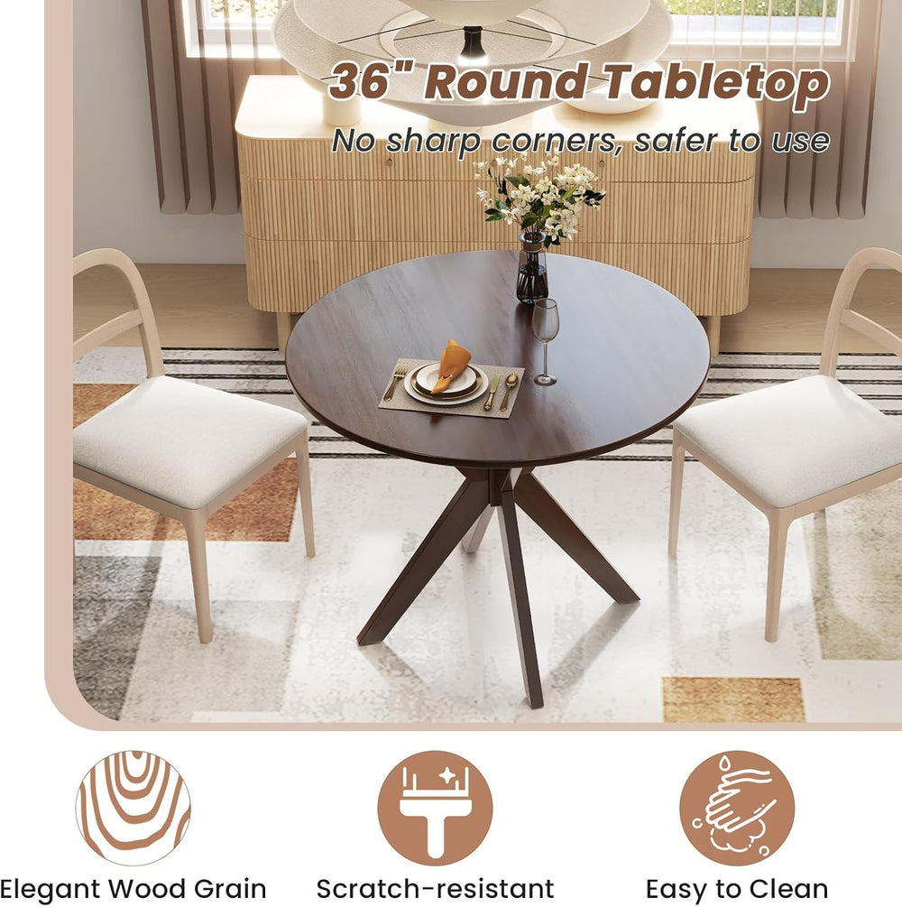 Tangkula 36" Round Dining Table, Mid-Century Modern Kitchen Table with R...