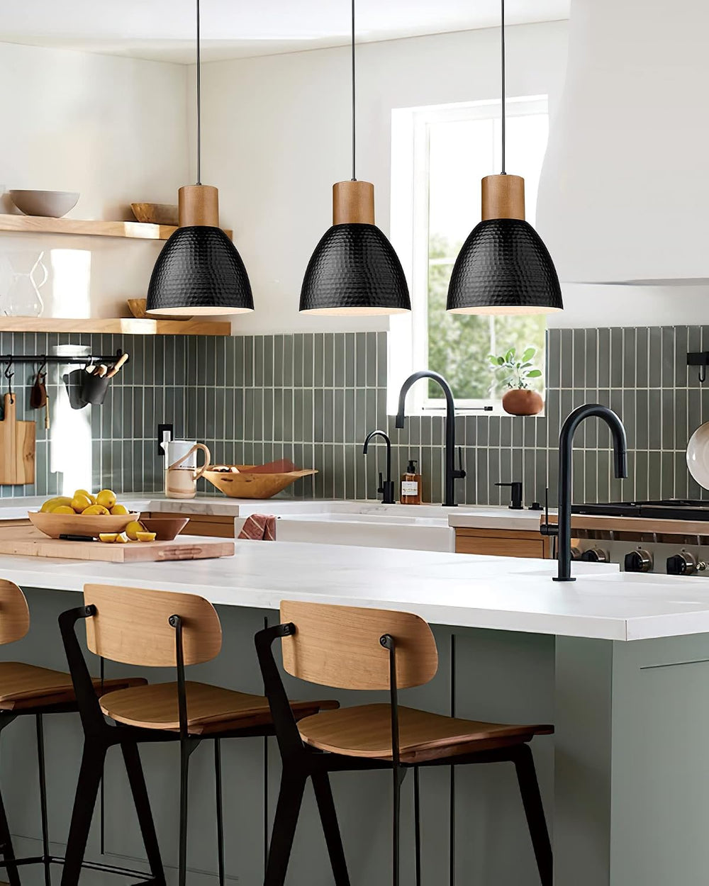 ELYONA 3 Pack Hammered Pendant Lights for Kitchen Island 7” Small Metal Solid...