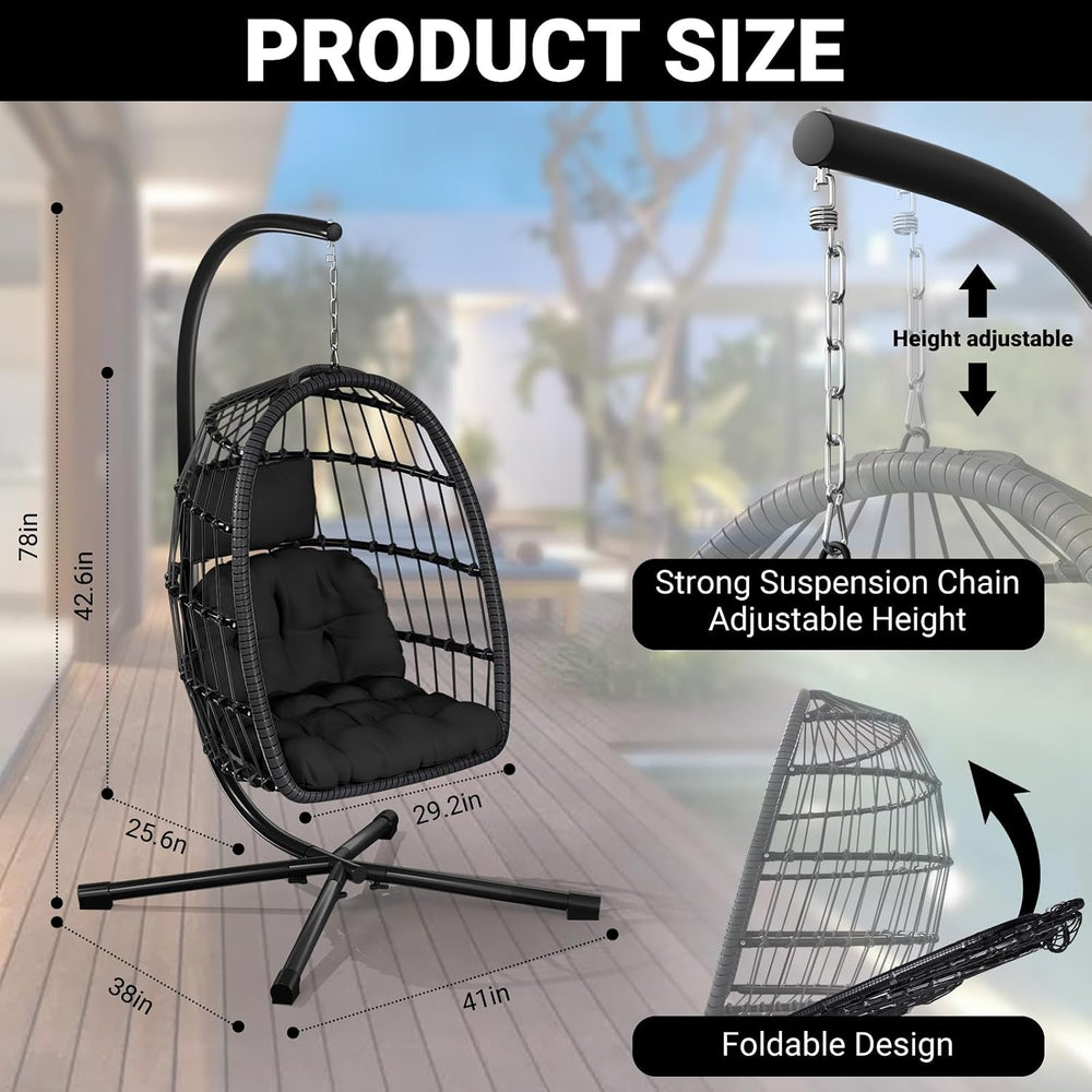 CHABATREE Egg Chair with Stand,Patio Rattan Wicker Hanging Swing Egg Chair Ha...