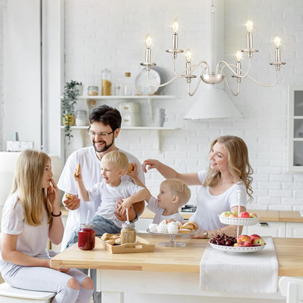 Depuley Modern Chandelier for Dining Room: 6-Light Brushed Nickel Farmhouse H...