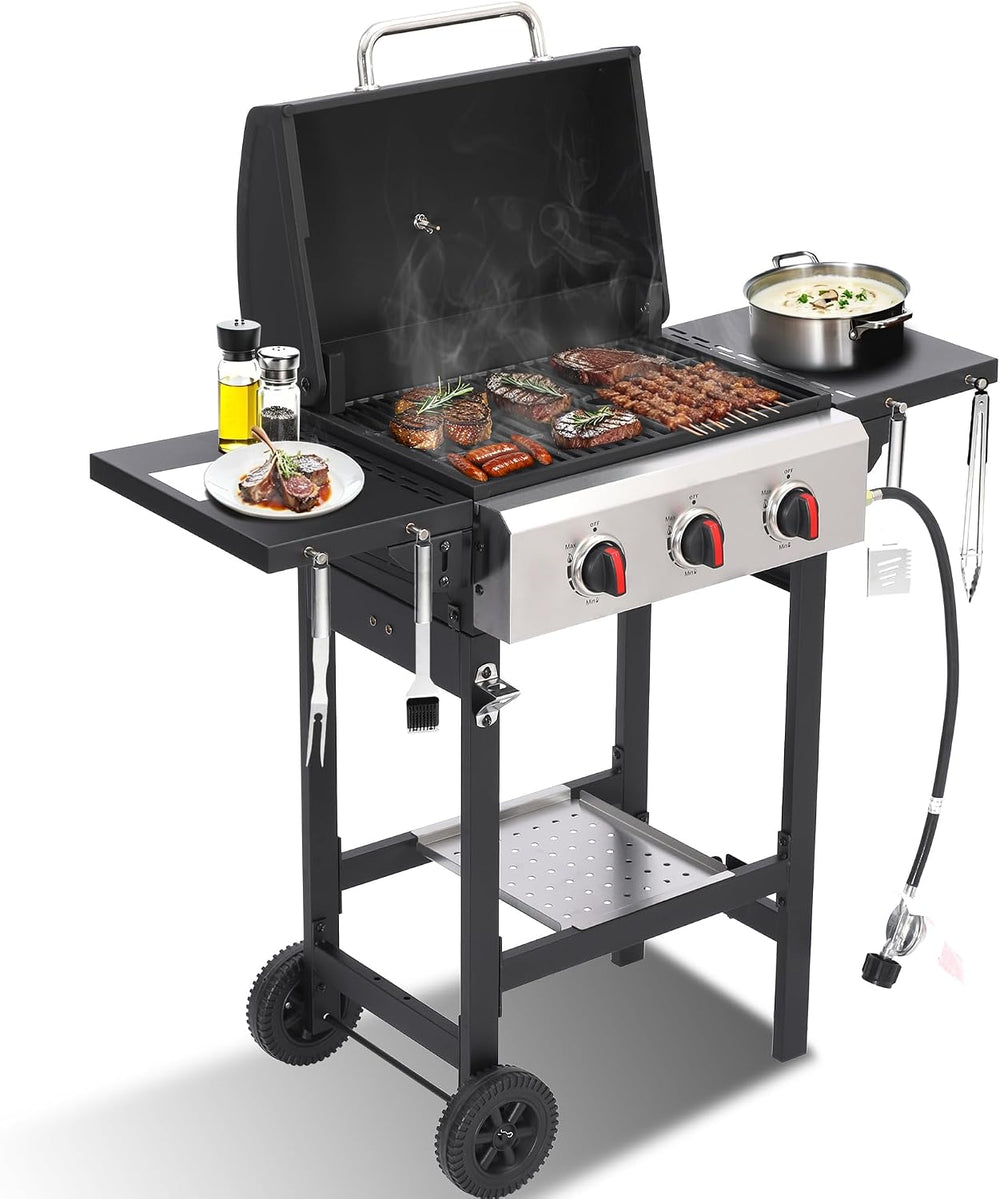 3-Burner Propane Gas Grill with Cast Iron Grate - 30000 BTU Output & Easy...