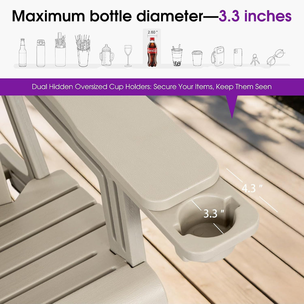 PURPLE LEAF HDPE Adirondack Chairs Set of 4 with Cup Holders, Light Beige