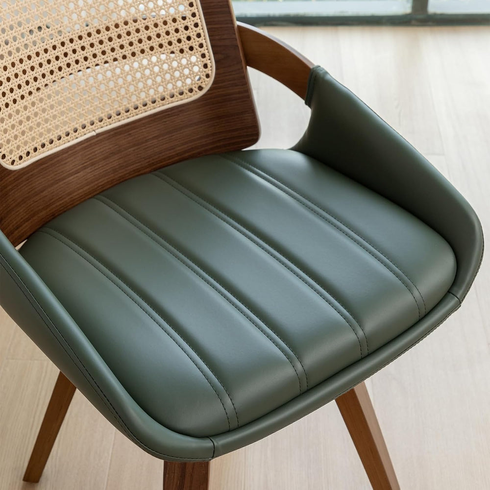 Set of 2 Green Rattan Dining Chairs - Mid Century Modern Dining Chairs with W...